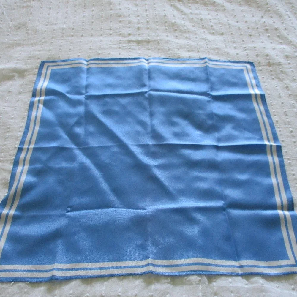 Vintage Light Blue & White Silk Scarf